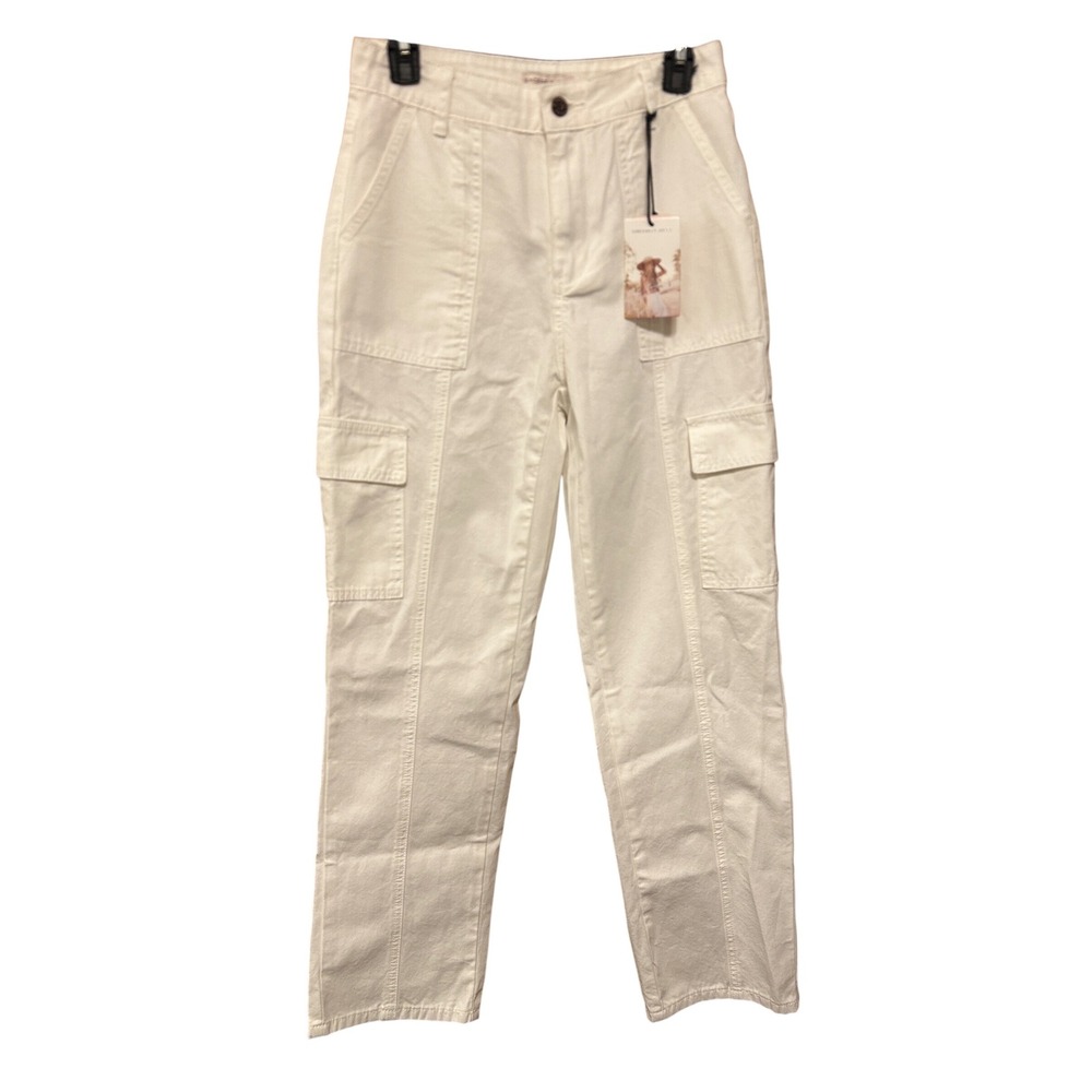 Sincerely Jules‎ White High Waist Cotton Blend Cargo Pants Size 7/27 NWT